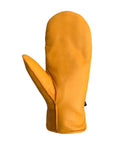 Side view of mustard yellow Auclair Kiva Moccasin Fingermitts for women, crafted from sheepskin leather with warm fleece interior.