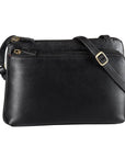 Derek Alexander Two Top Zip Front Organizer Leather Bag in black with adjustable crossbody strap, ideal for everyday use.