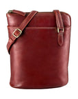 Rich burgundy Derek Alexander two sided leather crossbody bag with gold-tone hardware and slim profile for elegant everyday wear.
