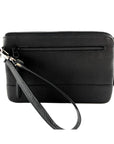 Derek Alexander clutch wristlet wallet in black premium leather with zippered pocket and detachable strap, ideal for organized storage.
