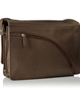 Rear view of 3/4 flap organizer bag in bronze. Features a curved zippered pocket.