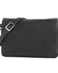 E/W Organizer Bag in black. Black leather bag with adjustable strap and silver hardware.