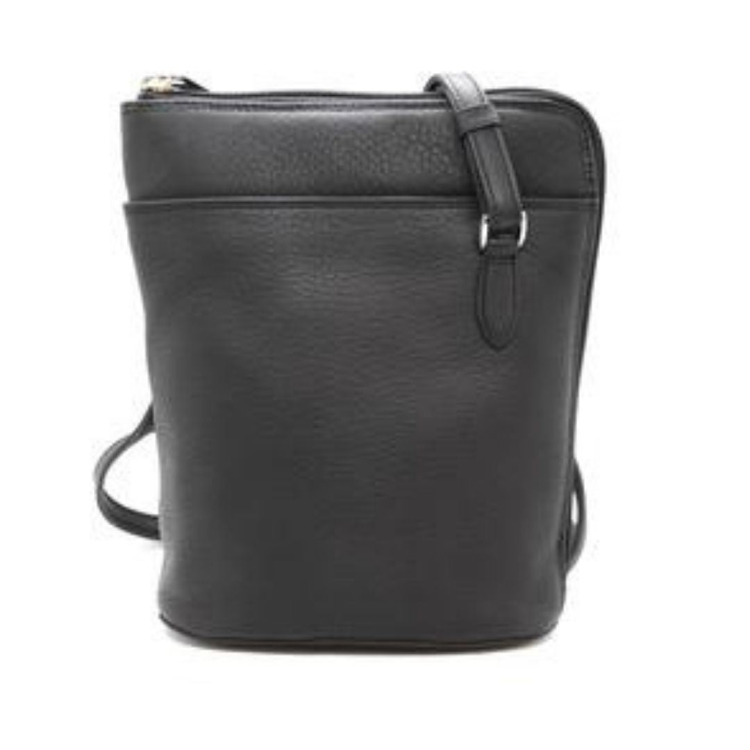 Black bucket bag by Derek Alexander with an adjustable shoulder strap