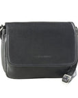 3/4 flap organizer bag in black. Black leather purse with Derek Alexander logo embossed in the center.