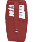 Card holder in Red. Red leather card holder with 6 card slots secured by a strap.
