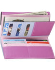 Inside view of Derek Alexander wallet with pink and purple inside.