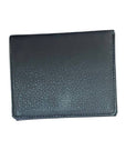 Back view of Derek Alexander tri-fold leather wallet, highlighting its smooth black leather finish and sleek stitching.