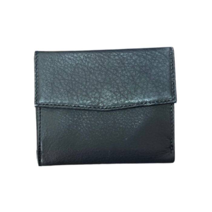 Front view of Derek Alexander Simple Credit Card Billfold Leather Wallet in black, showcasing its compact tri-fold design.