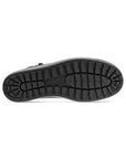 Black tread of Chelsea Boot with Ecco logo is embossed in center.