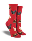 Red socks with hens on them