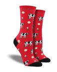 Women's Socksmith Legendairy Socks in red with cute cow and flower print. Fun cotton crew socks for farm animal lovers in the apparel accessories category.