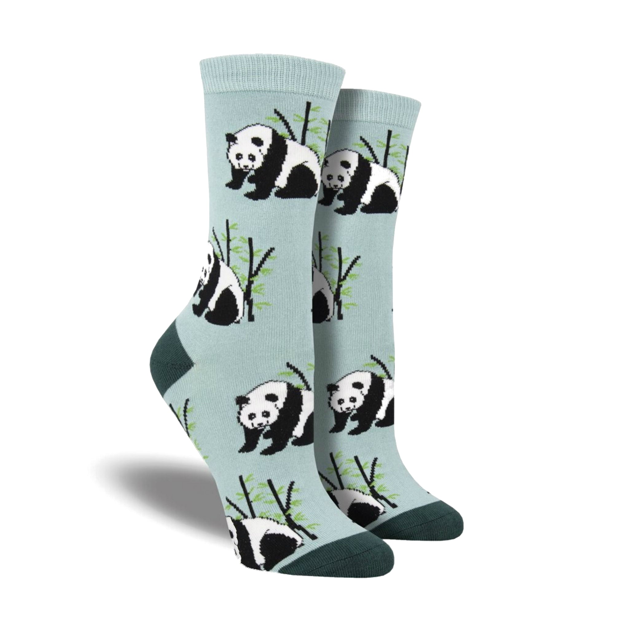 Soft green socks featuring panda bears by bamboo stacks