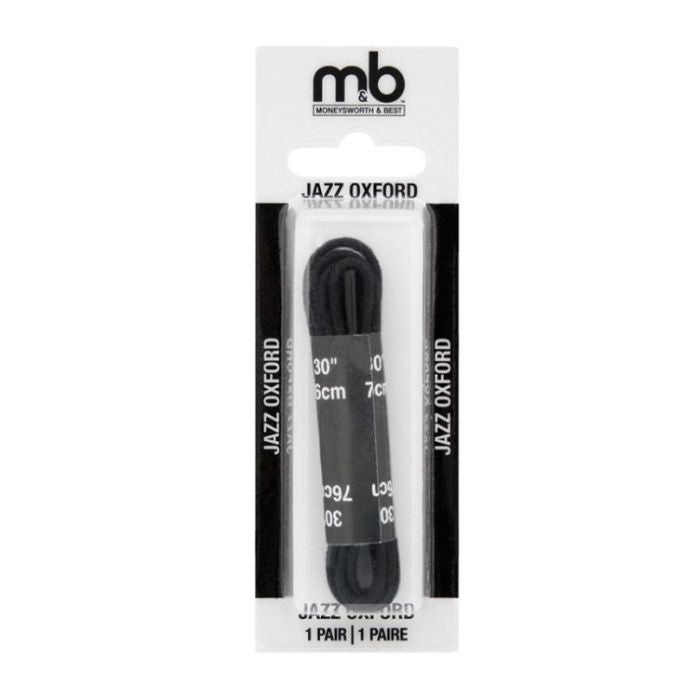 Moneysworth & Best Round Oxford Dress Shoe Laces in black, 30-inch length, perfect for formal shoes. Stylish and long-lasting shoelace replacement.