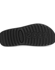 A black, grooved outsole of Ecco Slide Sandal in navy nubuck.