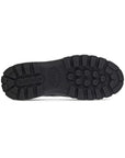 Black rubber outsole of Track 25 Moc boot. Tread has deep grooves and Ecco logo.