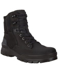 An Ecco black nubuck boot with black lace closure and black outsole.