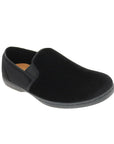 Regal 2 Slipper in black. A closed-back slip-on with a ribbed black textile upper and a black outsole.