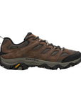 Side view of the Men's Merrell Moab 3 Waterproof Trail Shoe showing durable lace-up design and Vibram sole for superior traction.