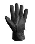 An Auclair black leather glove palm with small Auclaur logo tag at base of pinky.