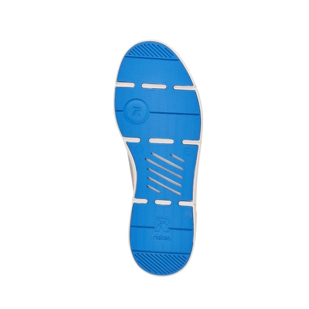 Blue and white outsole of Rieker sneaker.