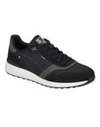 Men's Rieker 07602 Slip On Sneaker in black with grey accents, featuring breathable mesh and SoftFoam insole for all-day comfort.