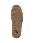 Bottom view of brown Men's Rieker 18266 Loafer showing non-slip rubber sole with Rieker logo for traction and support.