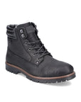 Rieker F3600 Lace Up Ankle Boot in black leather with rugged sole and padded collar. Ideal for winter wear with waterproof Rieker-Tex membrane.