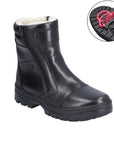Men's Rieker F5493 Double Zip Boots with collapsible ice cleats and waterproof leather, ideal for winter wear and slip resistance.