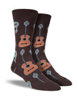 Brown socks with acoustic guitar pattern