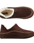 Top and side views of Men's Sorel Manawan II Slipper showing plush wool interior, suede upper, and durable stitched construction.