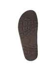 Dark brown outsole with tread on the dessert Zach footed slip on sandal by Mephisto