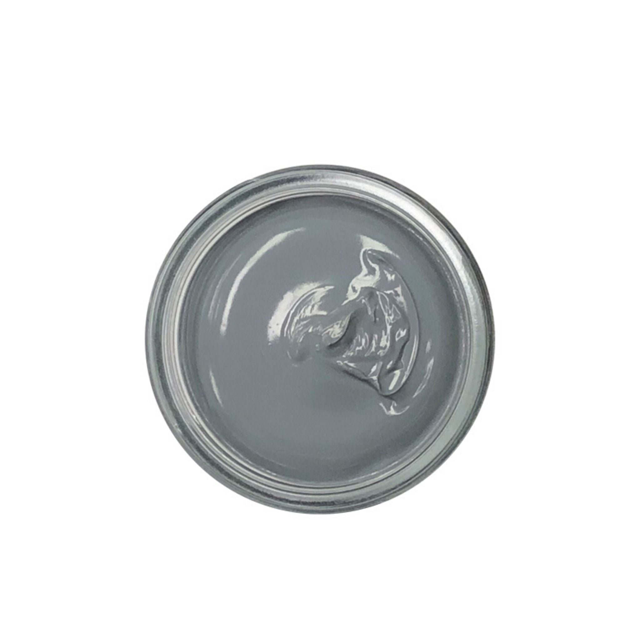 Grey shoe cream polish in clear jar