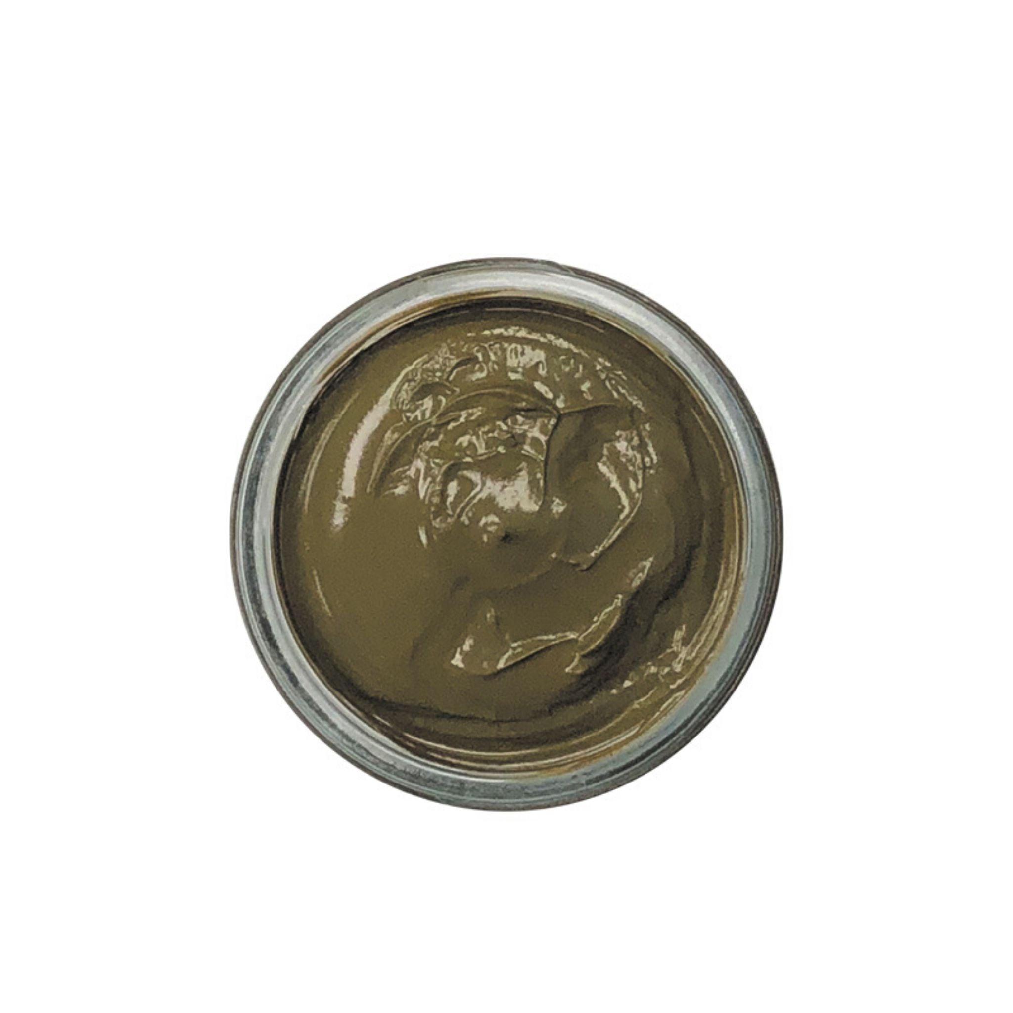 Olive Green shoe cream polish in clear jar