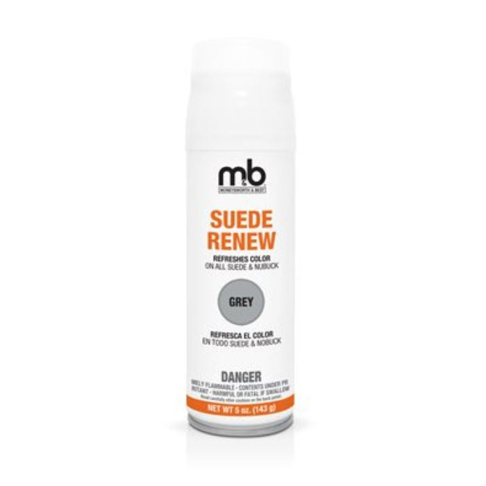 Moneysworth & Best Suede Renew Spray in grey, ideal for reviving faded suede and nubuck shoes with a moisture-rich formula.