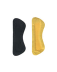 Small rounded rectangle shaped heel grips showing soft black and sticker sides