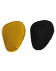 Black and yellow Suede Cushion Halter Foot Pads, anti-slip shoe inserts ideal for slightly large shoes, self-adhesive for secure fit.