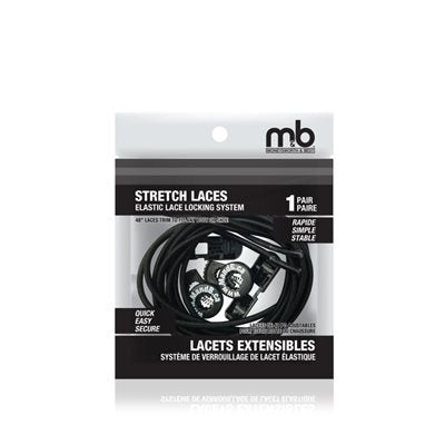 Packaged Moneysworth & Best Elastic Bungee Lace in black, featuring stretch laces and locking system for easy, no tie shoe use.