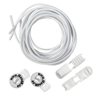 White Moneysworth & Best Elastic Bungee Lace set with adjustable locks, perfect for quick and secure no tie shoe fastening.