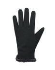 An Auclair black deer suede glove with dark grey faux fur cuffs.