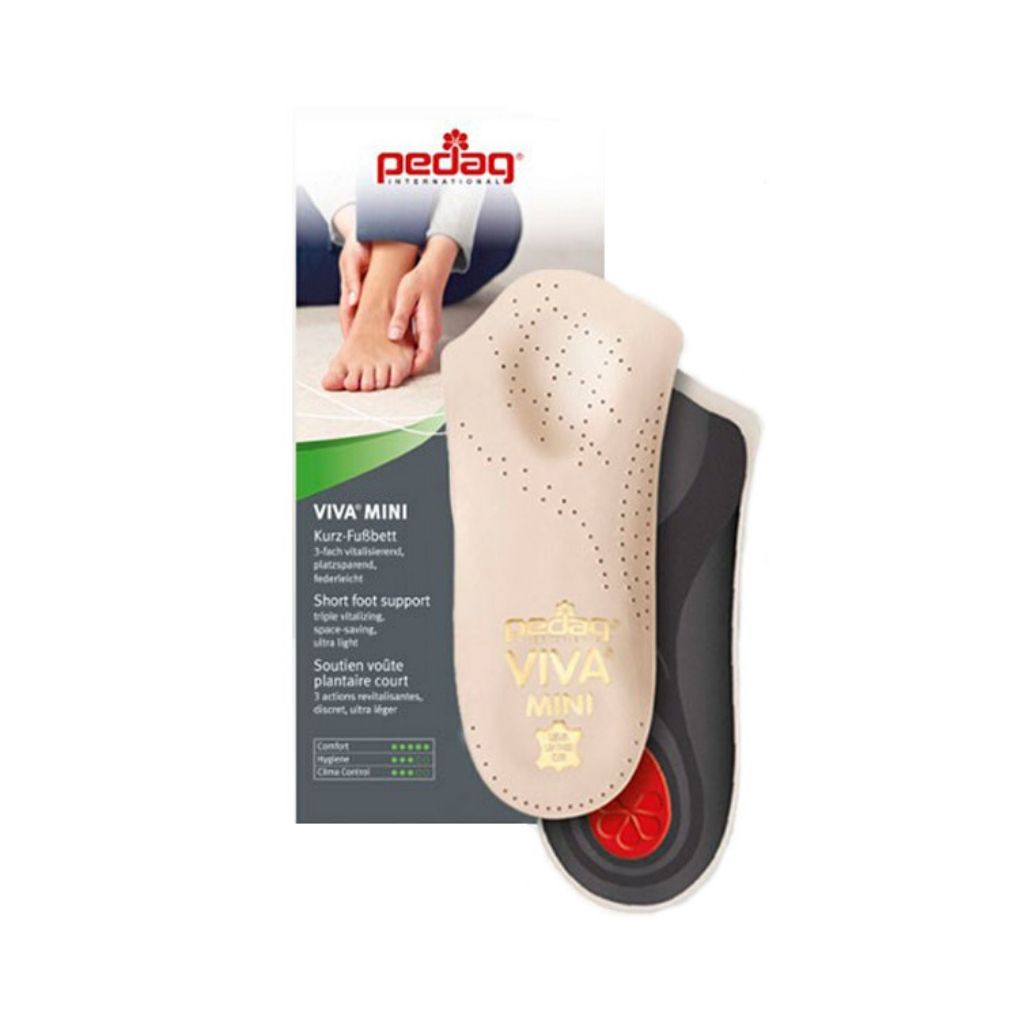 Pedag International&#39;s viva Mini insoles that are 3/4 of foot in tan outside of the packaging