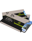 Angled view of Travelon 3 RFID Blocking Sleeves partially covering credit cards, offering secure RFID protection for personal data.