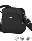 Travelon Anti-Theft Classic Travel Bag in black with RFID protection and lockable zippers, ideal for secure travel. Features multiple compartments.