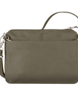 Back view of Travelon Anti-Theft Small E/W Crossbody in taupe, showing sleek design and durable fabric for travel convenience.