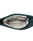 Interior of Travelon Anti-Theft Essentials East/West Small Hobo in teal, showcasing organized compartments and light lining.