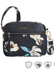 Floral Travelon Anti-Theft Addison Small Crossbody Bag featuring RFID protection and lockable zippers, perfect for stylish travel.