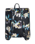 Back view of Travelon Anti-Theft Addison Backpack in floral design showing adjustable straps and secure anti-theft features.