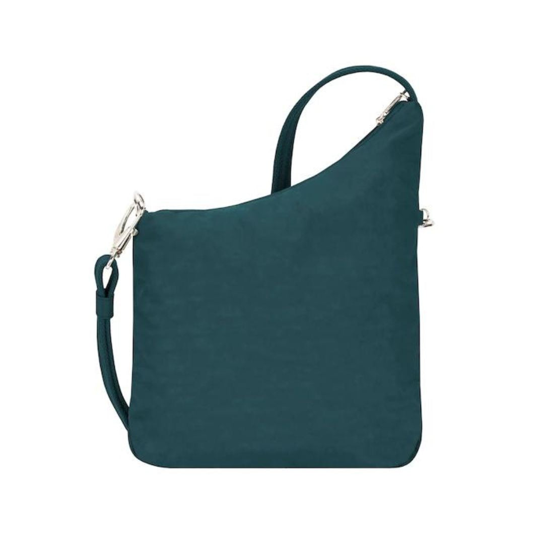 Back view of Travelon's crossbody bag in teal.