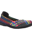 Women's Bernie Mev Catwalk Ballet Flat in vibrant rainbow woven pattern with flexible vegan upper and cushioned insole.