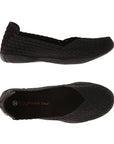 Side and top view of black Bernie Mev Catwalk Ballet Flat showing flexible vegan construction and ergonomic memory foam insole.