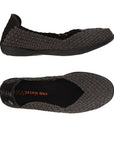 Top and side view of metallic black Bernie Mev Catwalk Ballet Flat showing ergonomic design and flexible vegan construction.